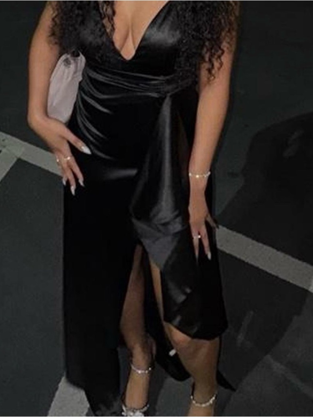 Fashion Nova Black Satin Plunge Maxi Dress